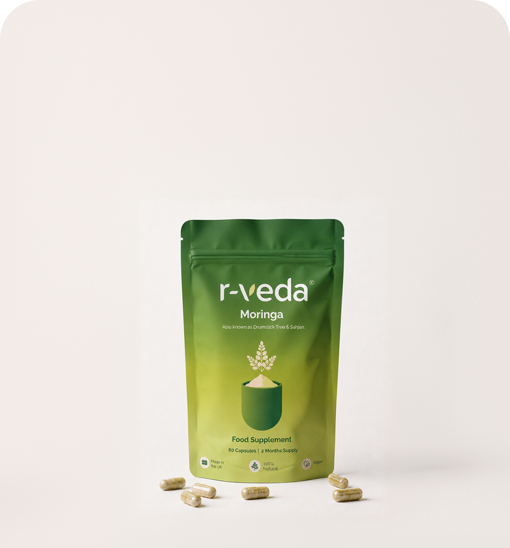 r-veda Moringa — vegan moringa leaf extract capsules, made in the UK